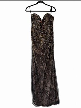 Y2K ALYCE Black Label Black Beaded Strapless Evening Gown